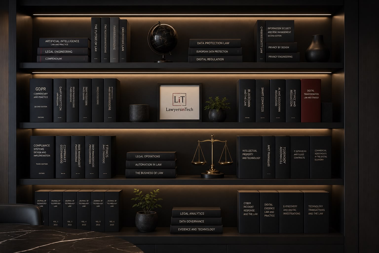 Biblioteca con textos de Legal Engineering, protección de datos e inteligencia artificial